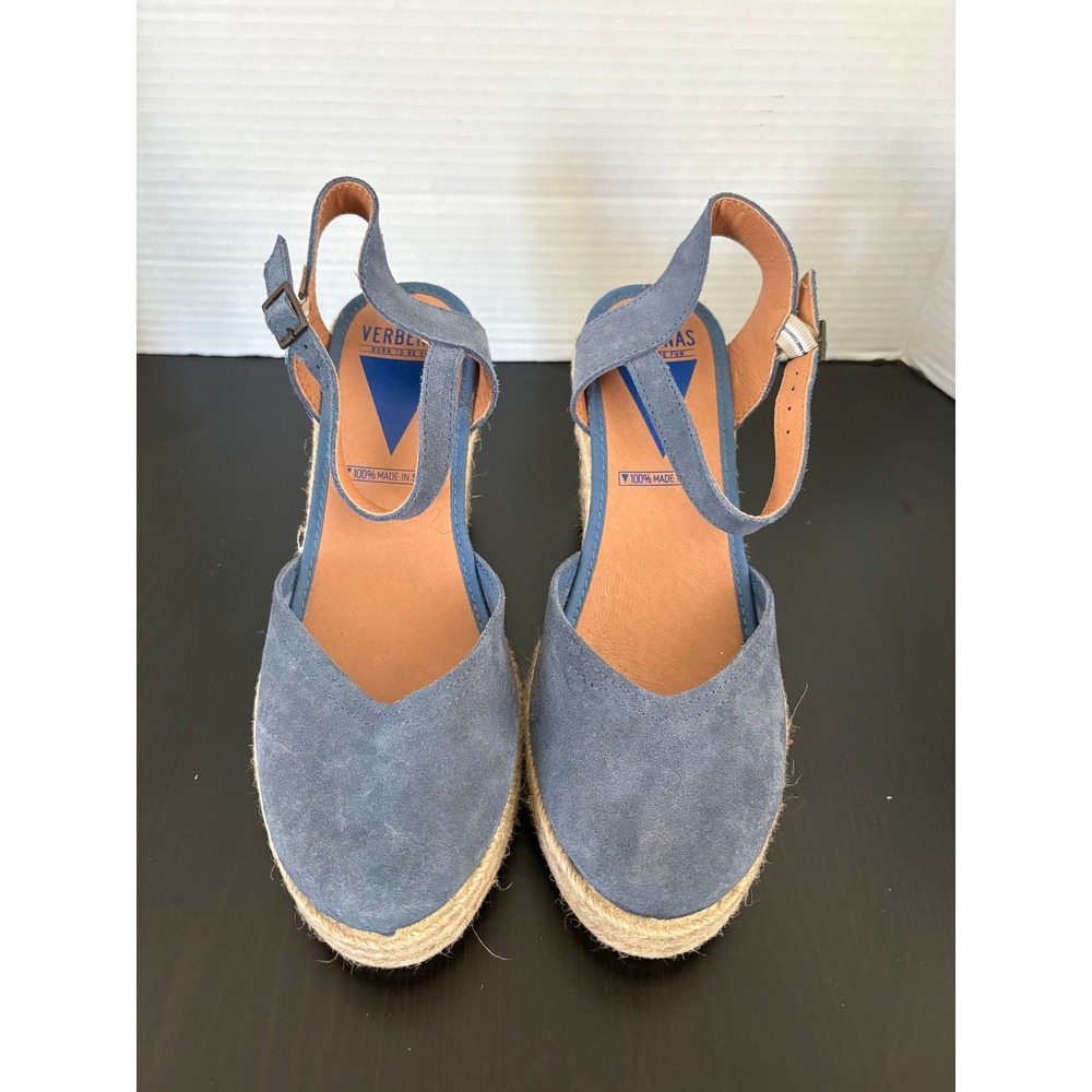 Verbenas Womens Espadrille Wedges Size 9 Blue Suede Platform Ankle Strap Spain - Picture 2 of 15